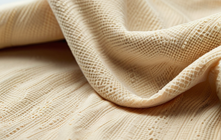 Focus on Fabric Properties**
A close-up shot showcasing different fabric textures: organic cotton (soft, slightly textured), bamboo fiber (smooth, silky), and moisture-wicking athletic fabric (with visible pores). Include small water droplets on each fabric to demonstrate absorbency. The setting is a bright, natural light studio.
**