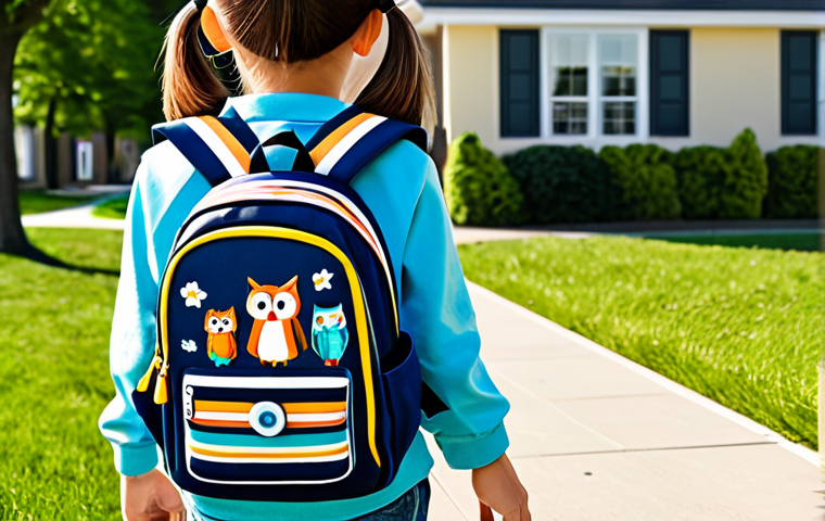 **
A young girl (age 7-8) with a bright, colorful backpack featuring a friendly animal design (e.g., a cartoon owl or fox). She is fully clothed in a modest, age-appropriate school outfit (e.g., jeans, a t-shirt, and a light jacket). The backpack has reflective stripes. She is walking to school on a sunny morning in a safe, suburban neighborhood. The backpack is lightweight and ergonomically designed. Perfect anatomy, correct proportions, natural pose, well-formed hands, proper finger count. Safe for work, appropriate content, fully clothed, family-friendly. Professional illustration, high quality.
**