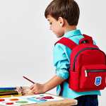 **

A young, fully clothed child (safe for work) wearing a medium-priced B brand backpack with a character design, engaged in a DIY activity, adding patches and keychains to personalize it. The scene is set in a bright, family-friendly art studio. Appropriate content, perfect anatomy, correct proportions, natural pose, well-formed hands, proper finger count, natural body proportions, professional photography, high quality, modest clothing, professional.

**
