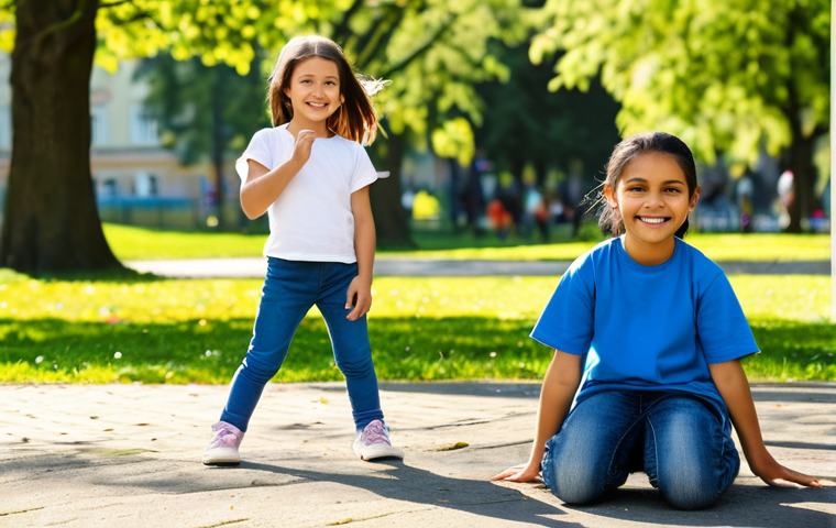 **
"A young girl in a fully clothed, modest casual outfit, perhaps a simple t-shirt and jeans or leggings, playing happily in a park. The background shows a sunny day with other children and families in the distance. The style is bright and cheerful, emphasizing the comfort and durability of the clothing. Safe for work, appropriate content, fully clothed, family-friendly, perfect anatomy, natural proportions, well-formed hands, proper finger count."
**