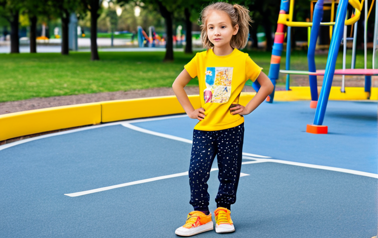 Stylish Everyday Wear**
"A young girl, age 6, wearing a Zara Kids outfit consisting of a graphic print t-shirt, comfortable joggers, and sneakers, fully clothed, appropriate attire, standing in a brightly lit, modern urban park with playground equipment in the background. Perfect anatomy, correct proportions, natural pose, well-formed hands, proper finger count. Safe for work, family-friendly, professional photography, high quality."
**